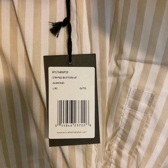 BRUNETTE THE LABEL STRIPED BUTTON UP | ALMOND MILK - Picture 5 of 6